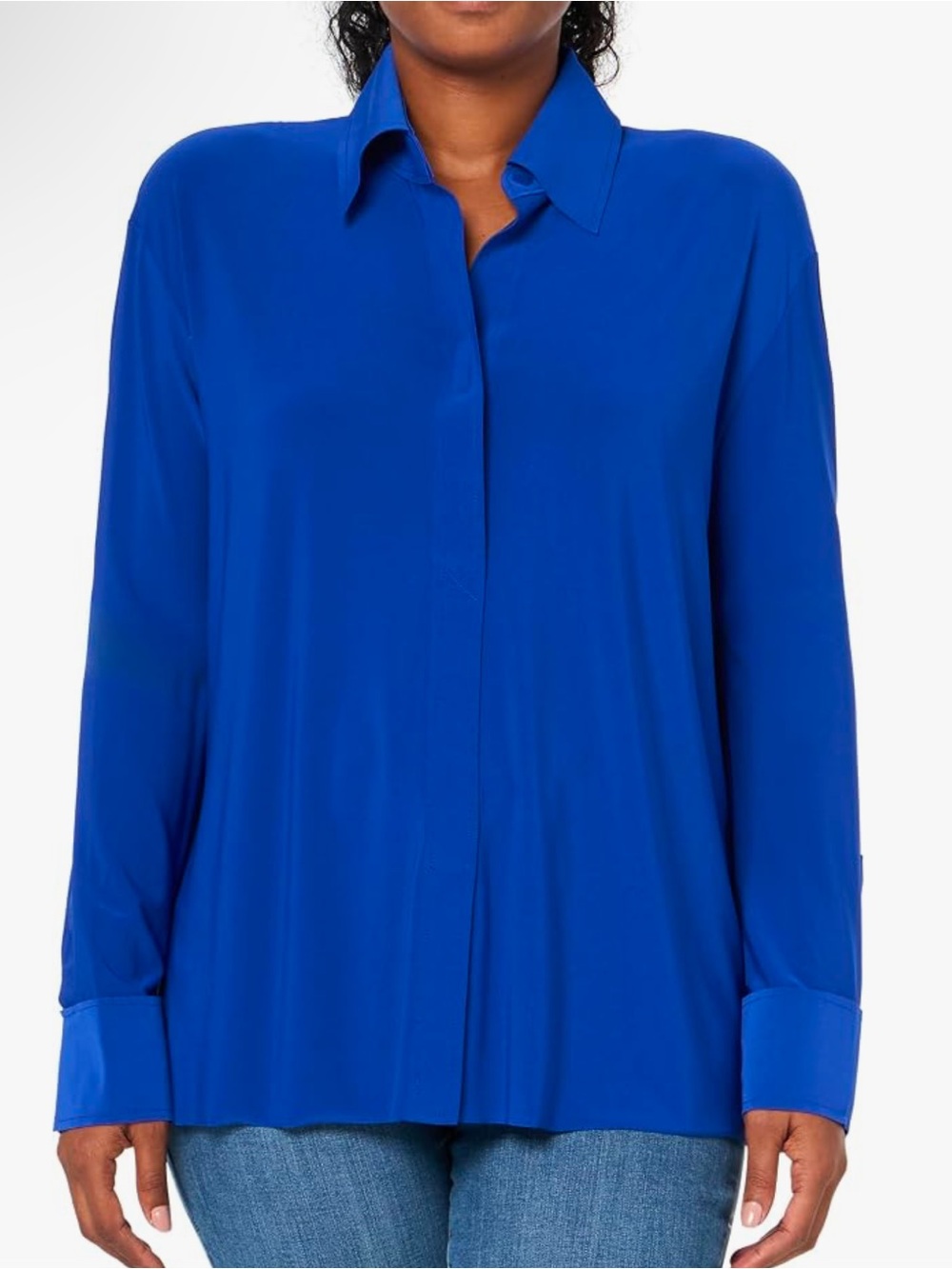 Norma Kamali Long-Sleeve collar Shirt in Cobalt Blue size small nwot